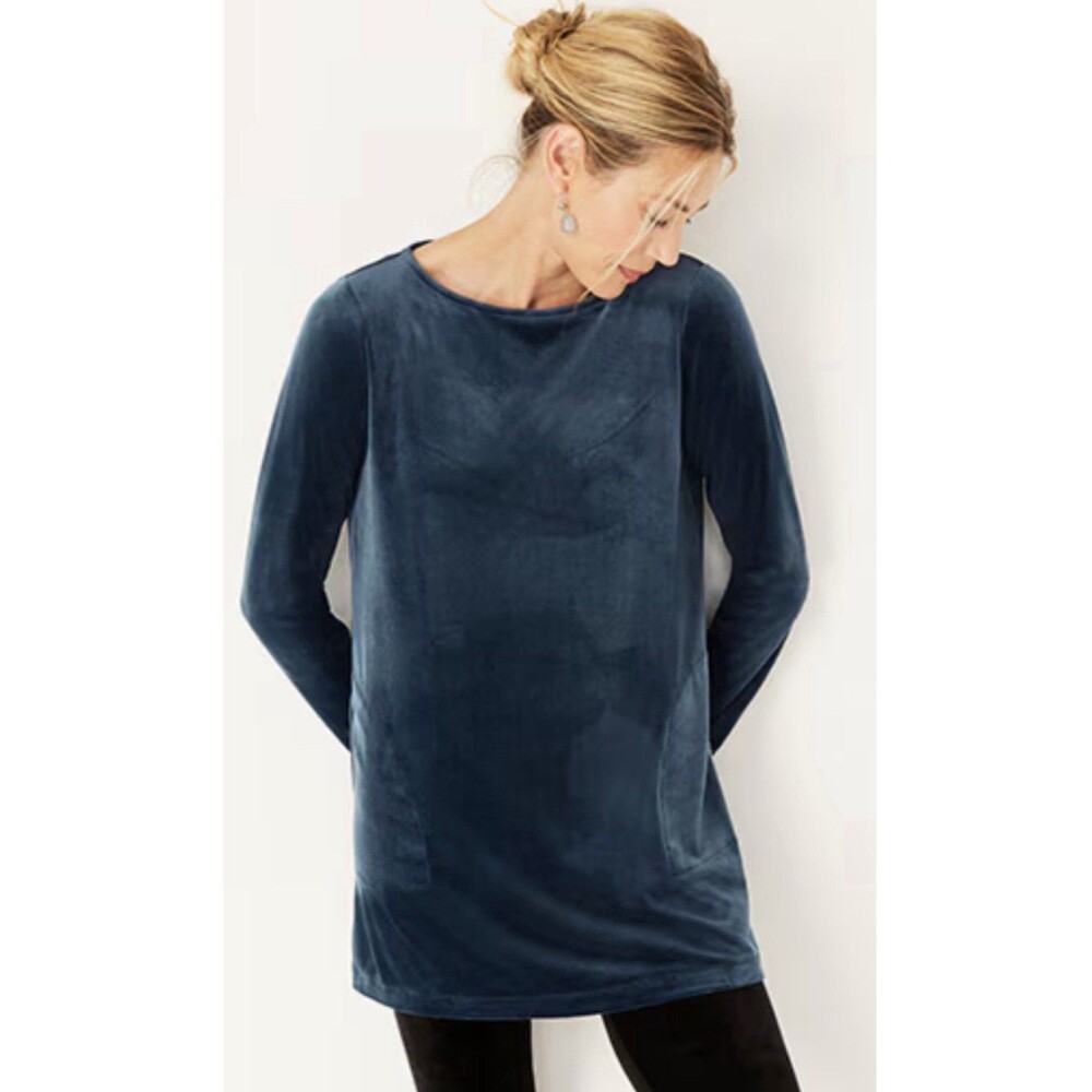 NWT J Jill Pure Jill Velour  Velvet Tunic S Midnight Sky Blue Pockets Casual